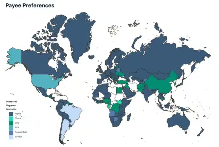 A map displaying the global paper performance in cross border payments.